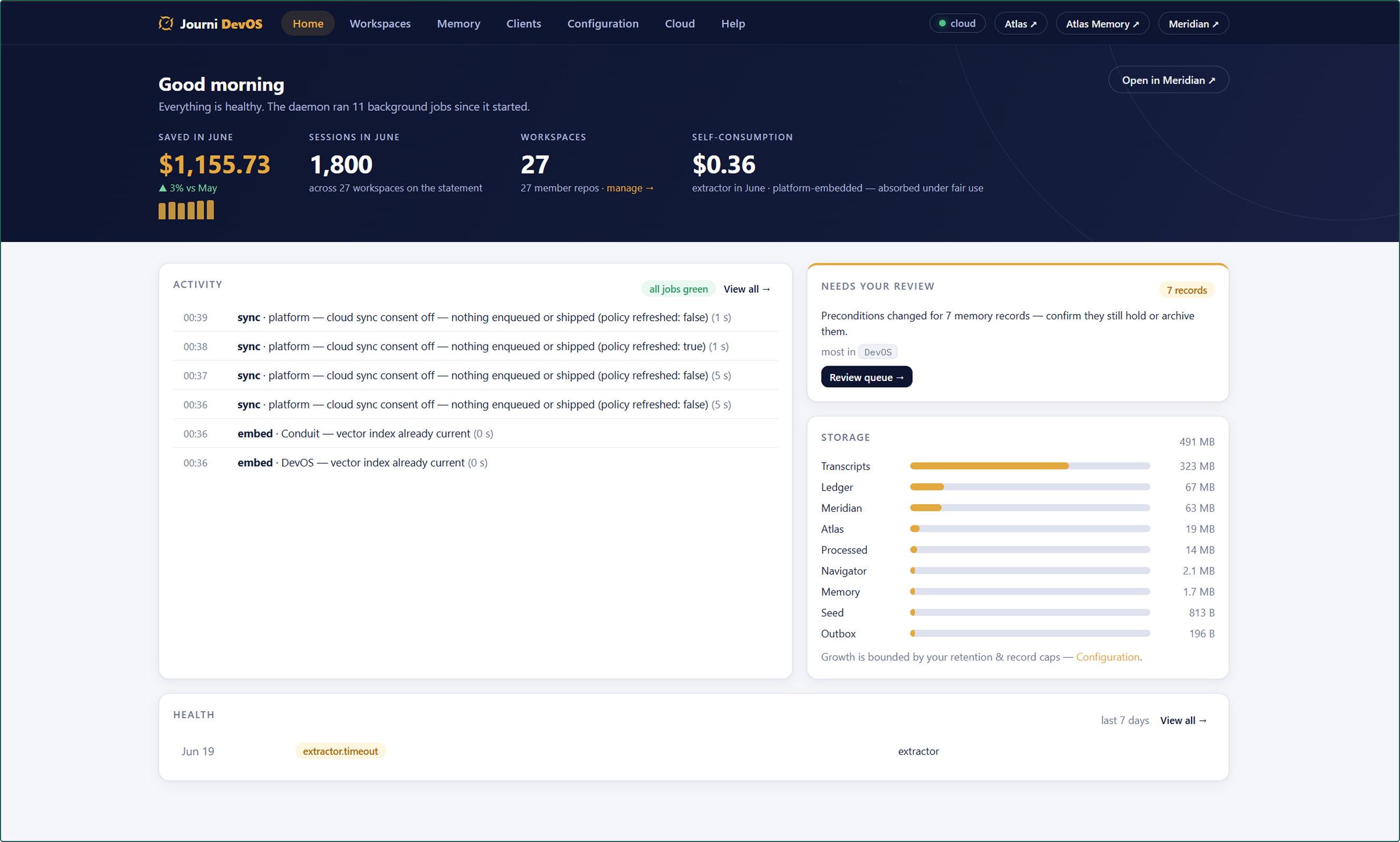 Hub — your local control centre for workspaces, memory and status