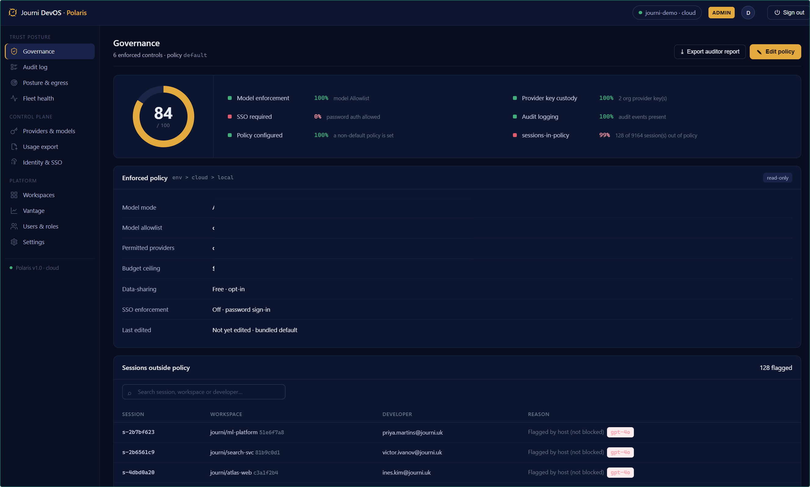 Polaris — govern policy, fleet health and audit from one console